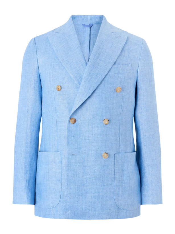 Photo: De Petrillo - Double-Breasted Linen Blazer - Blue