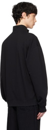 Hugo Black Logo Print Cotton-Terry Zip-Neck Sweatshirt