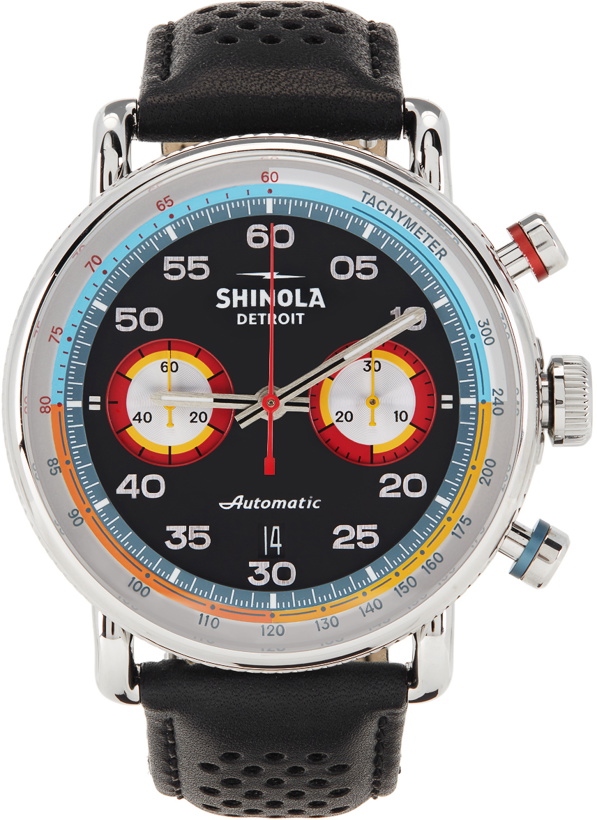 Photo: Shinola Black & Multicolor The Canfield Speedway Tachymeter Automatic 44mm Watch