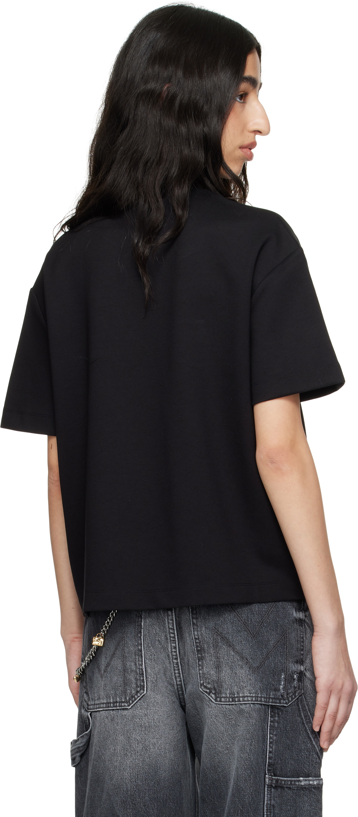 AREA Black Crystal Heart Cutout Relaxed T-shirt