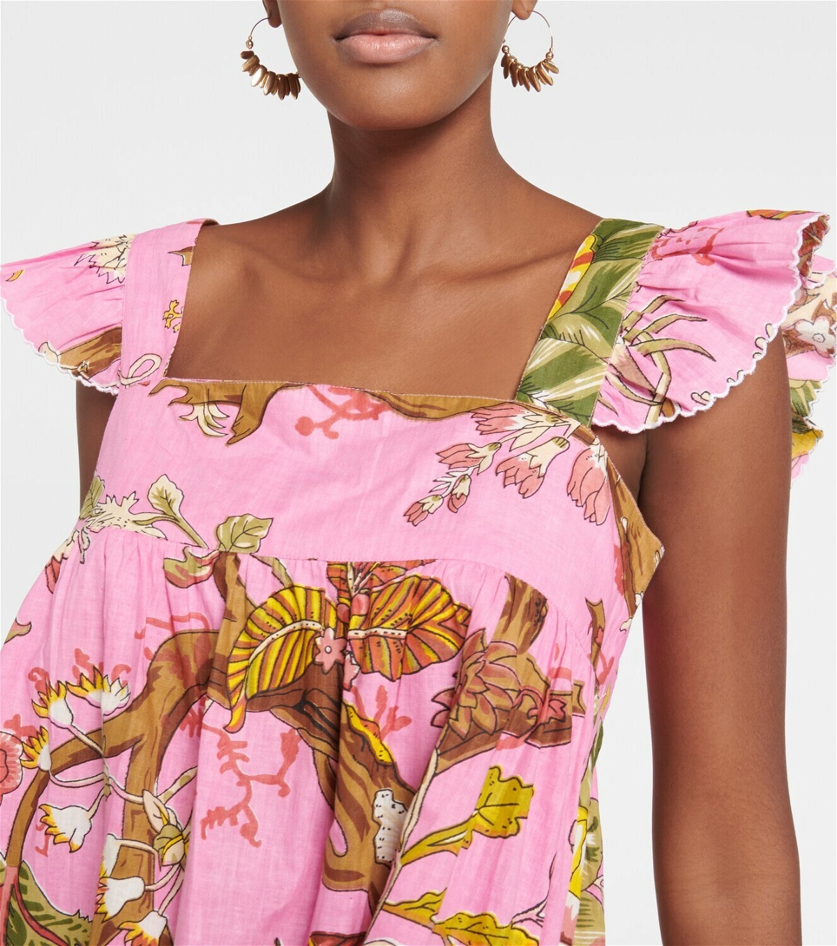 Juliet Dunn Embroidered floral-print cotton minidress