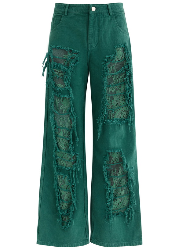 Photo: Christopher Esber Arboreal Lace-panelled Wide-leg Jeans Green