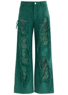 Christopher Esber Arboreal Lace-panelled Wide-leg Jeans Green