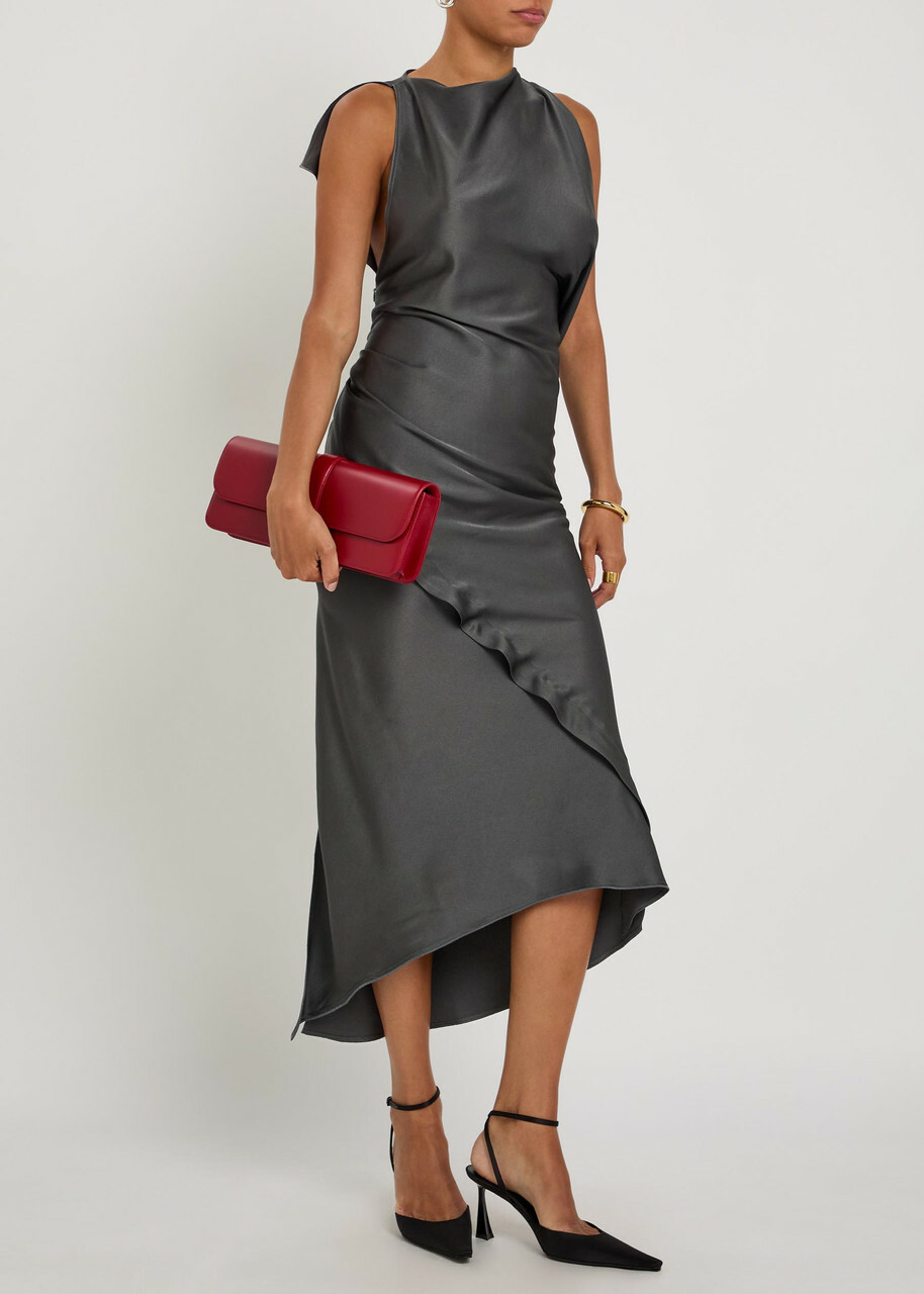 Victoria Beckham Draped Satin-crepe Midi Dress Brown