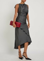 Victoria Beckham Draped Satin-crepe Midi Dress Brown