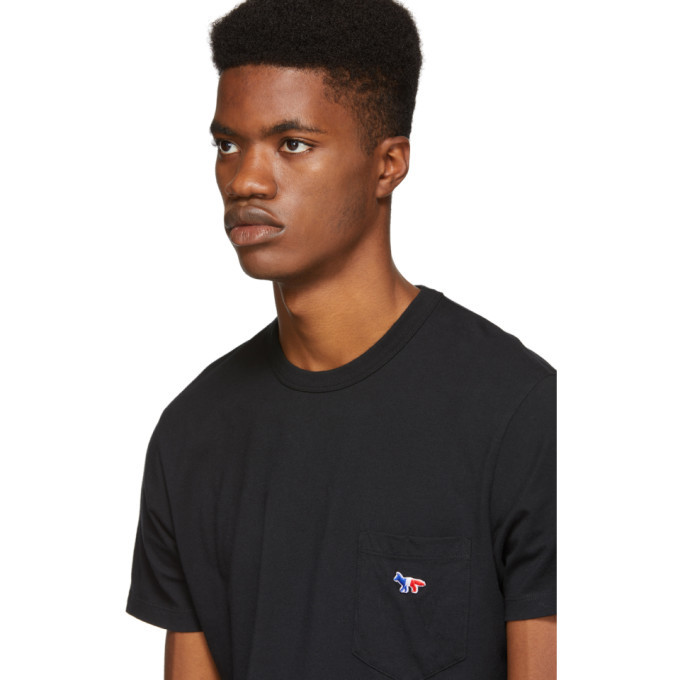 Maison Kitsune Black Tricolor Fox Patch Pocket T-Shirt Maison Kitsune