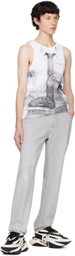 Balmain White Ribbed Tie Print Tank Top