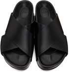 CO Black Leather Cross Slide Sandals