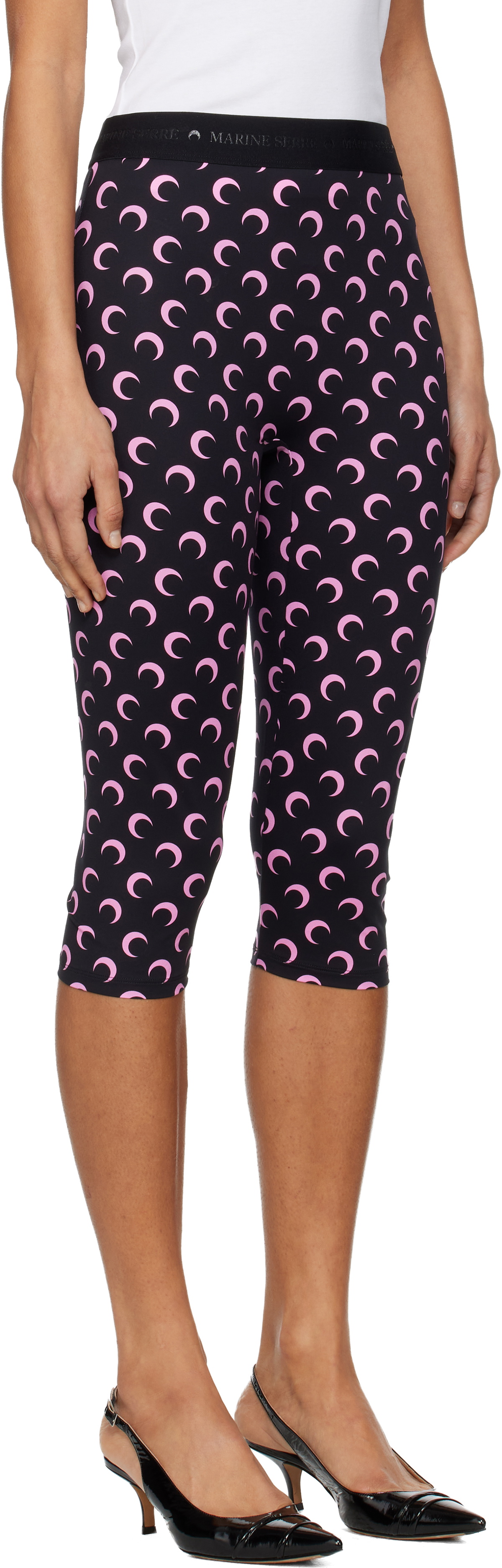 Marine Serre Black Recycled Moon Jersey Capri Leggings