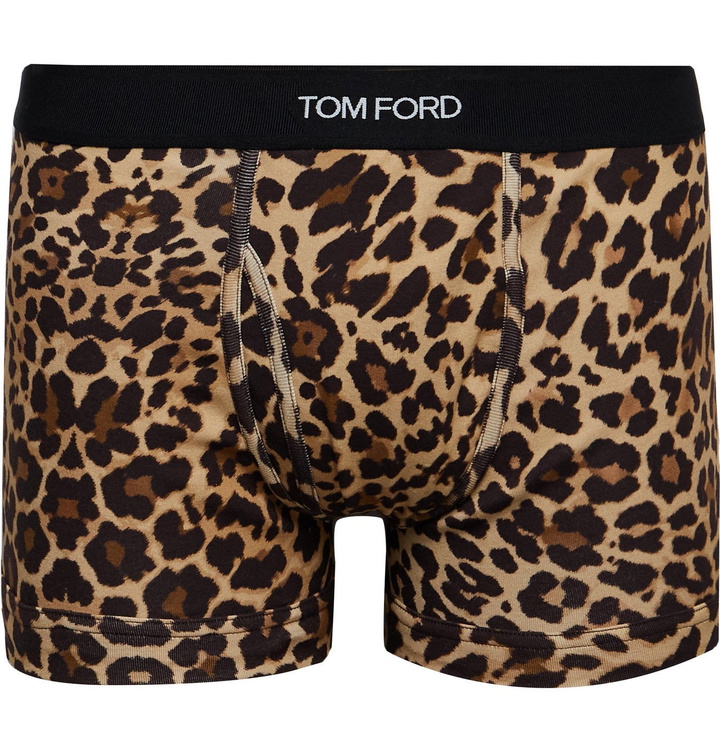 Photo: TOM FORD - Leopard-Print Stretch-Cotton Boxer Briefs - Brown