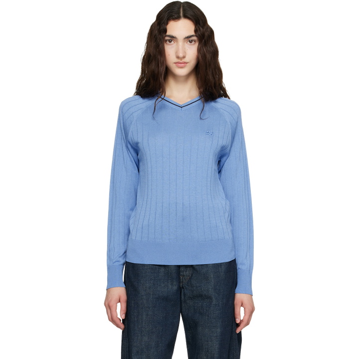 Photo: Wales Bonner Blue Viscose SIlk Knit Roots Polo