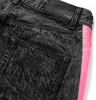 AMIRI - Thrasher Neon-Striped Distressed Denim Shorts - Men - Black