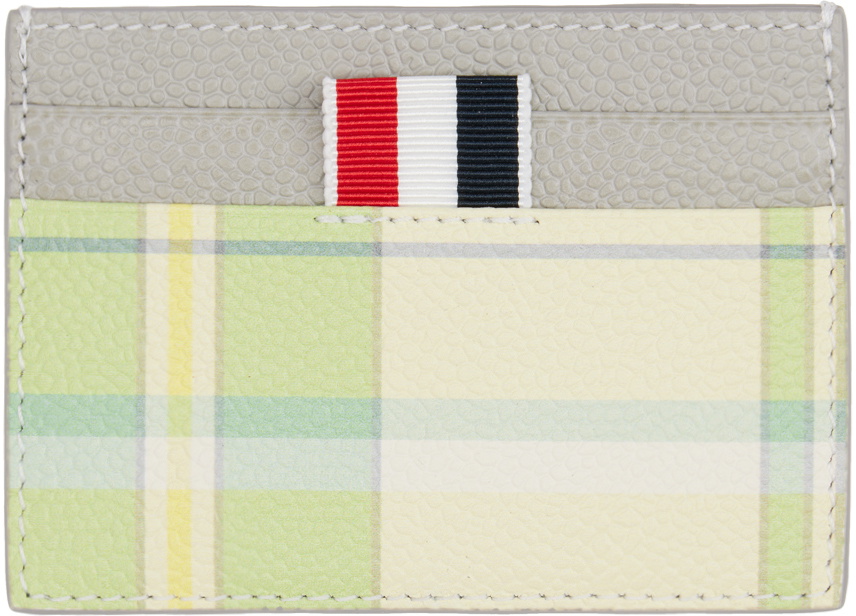 Thom Browne Gray & Green Tartan 4 Bar Card Holder