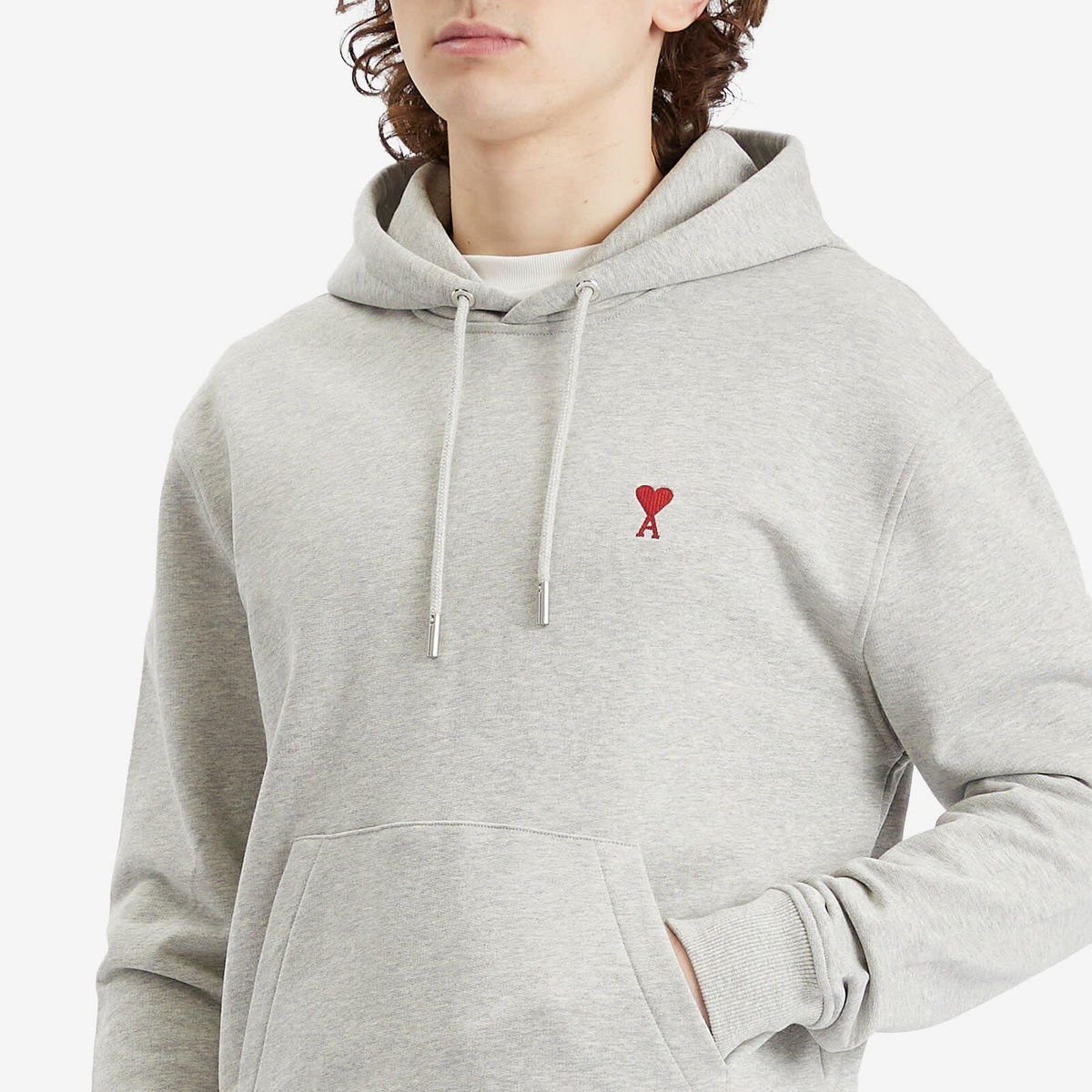 AMI Paris Men's Ami De Coeur Hoodie in Heather Ash Grey AMI