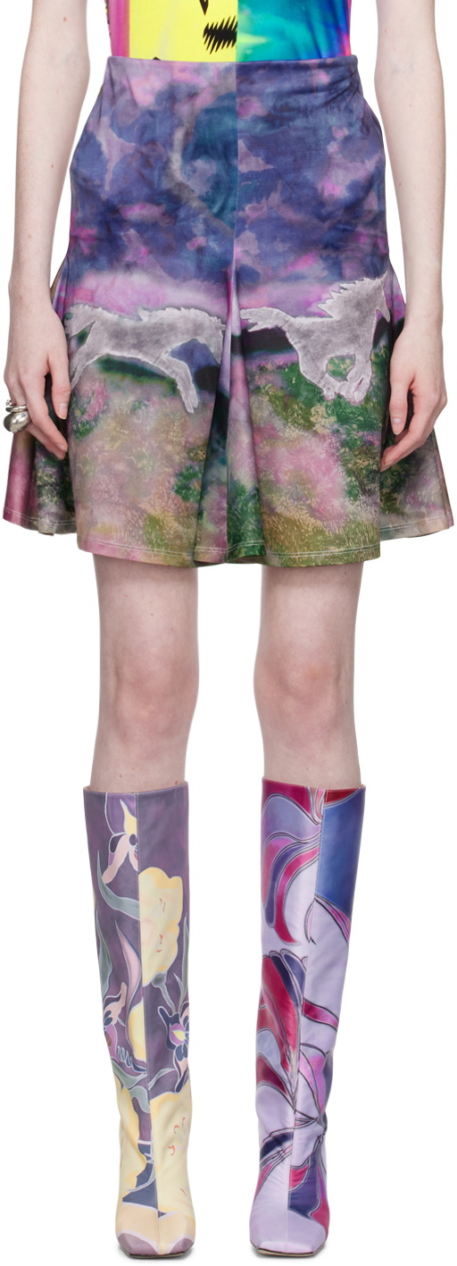 Conner Ives Multicolor Unicorn Print Miniskirt