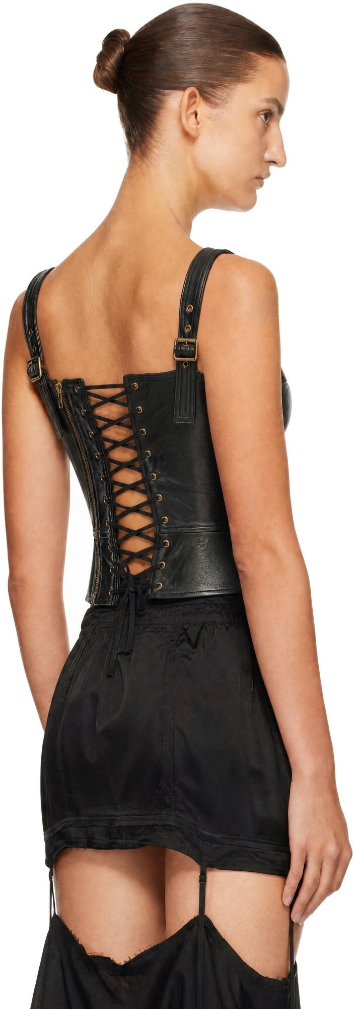 KNWLS Black Victoria Corset Leather Top