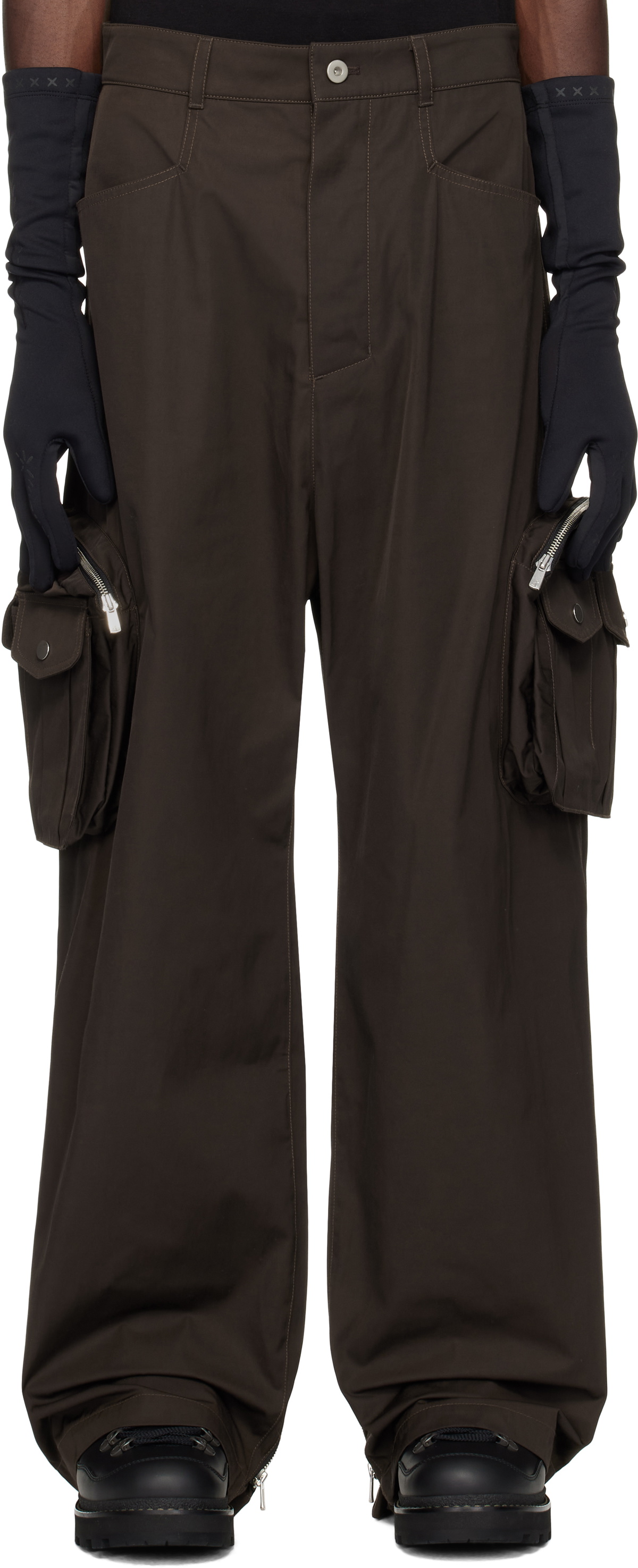FFFPOSTALSERVICE SSENSE Exclusive Brown Wide Backzip Cargo Pants