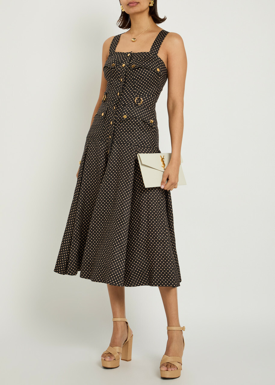 Zimmermann Luna Polka-dot Linen Midi Dress Black