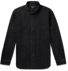 Balenciaga - Button-Down Collar Logo-Print Denim Shirt - Black