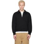Merz b. Schwanen Black Authentic Fleece Polo Collared Half-Zip Cotton Sweatshirt