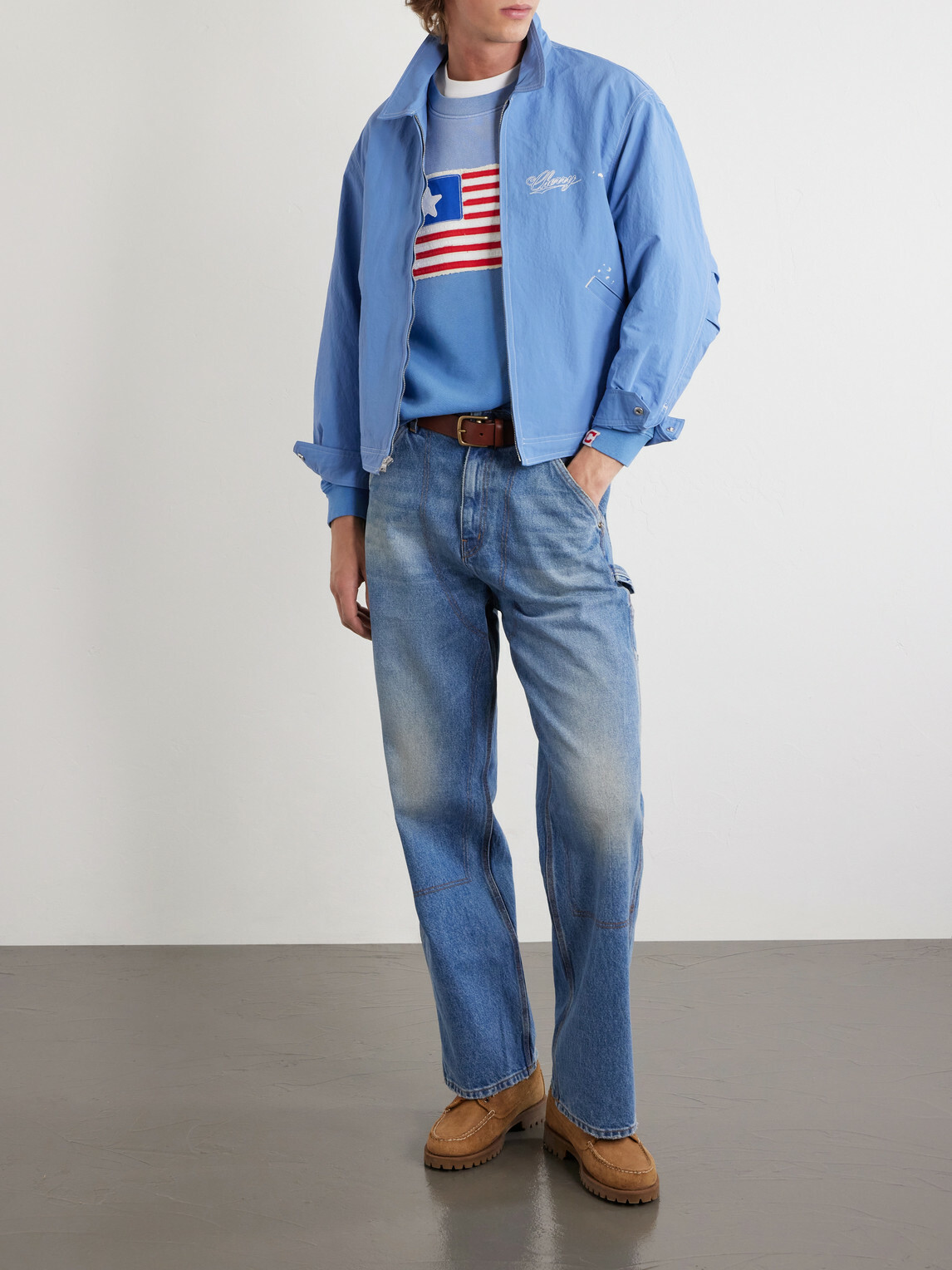 Cherry Los Angeles - Embroidered Cotton-Jersey Sweater - Blue