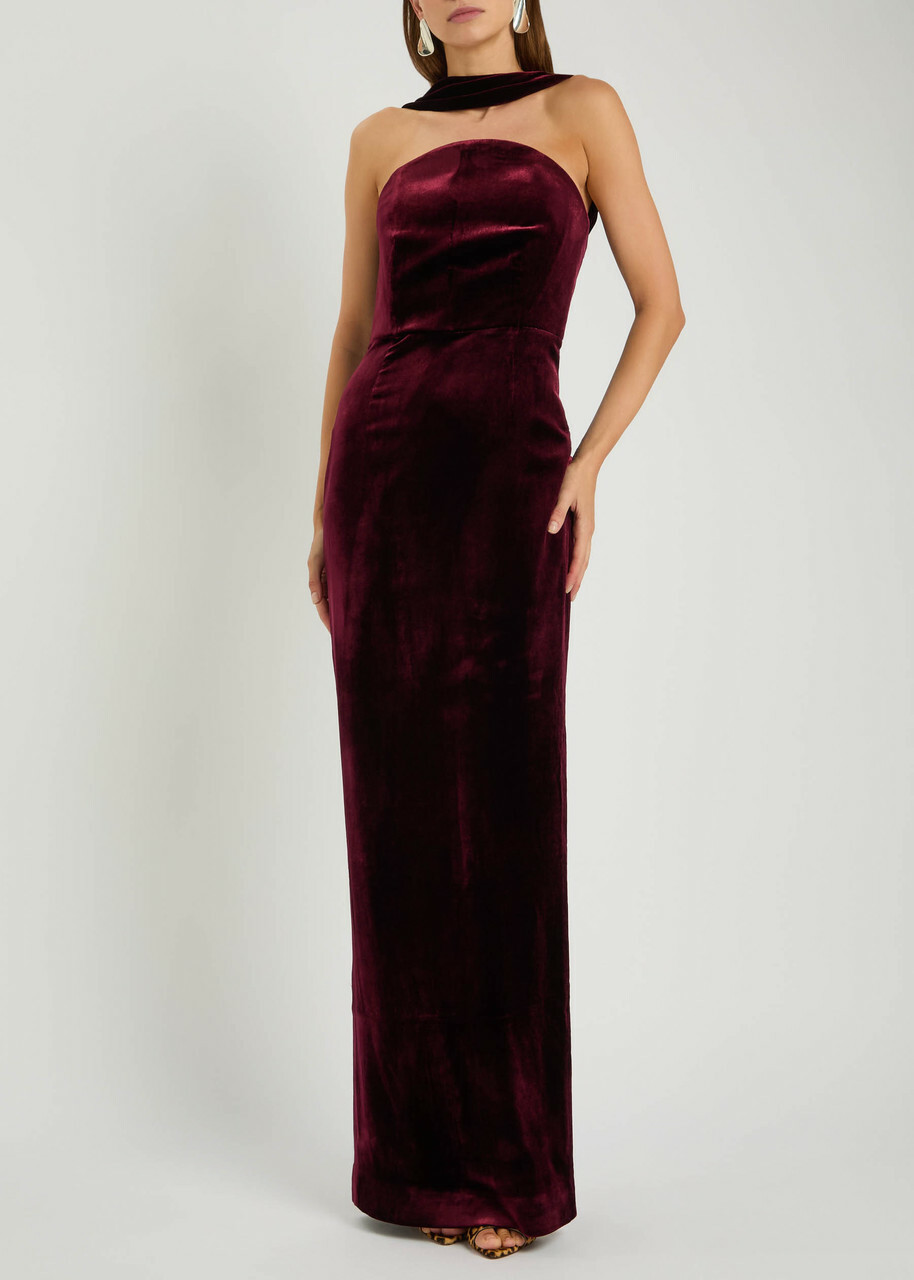 Roland Mouret Scarf-effect Velvet Gown Burgundy