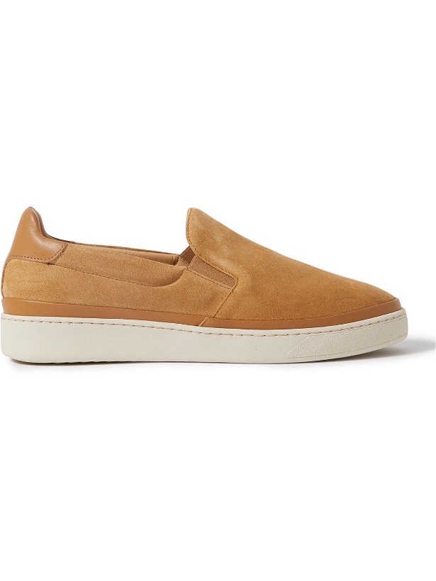 Photo: Mulo - Leather-Trimmed Waxed-Suede Slip-On Sneakers - Brown