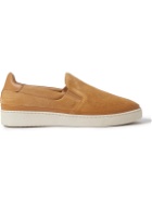 Mulo - Leather-Trimmed Waxed-Suede Slip-On Sneakers - Brown