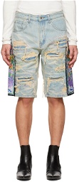 Who Decides War by MRDR BRVDO SSENSE Exclusive Blue Cathedral Shorts