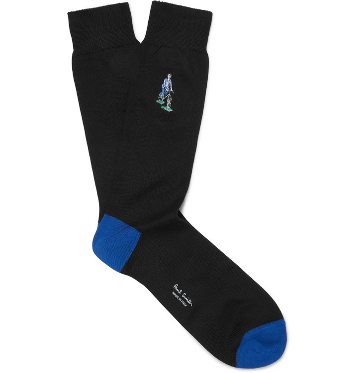 Photo: Paul Smith - Embroidered Cotton-Blend Socks - Midnight blue