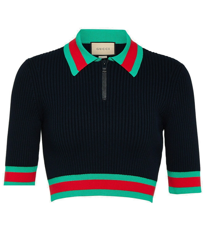 Photo: Gucci Ribbed-knit cropped polo shirt