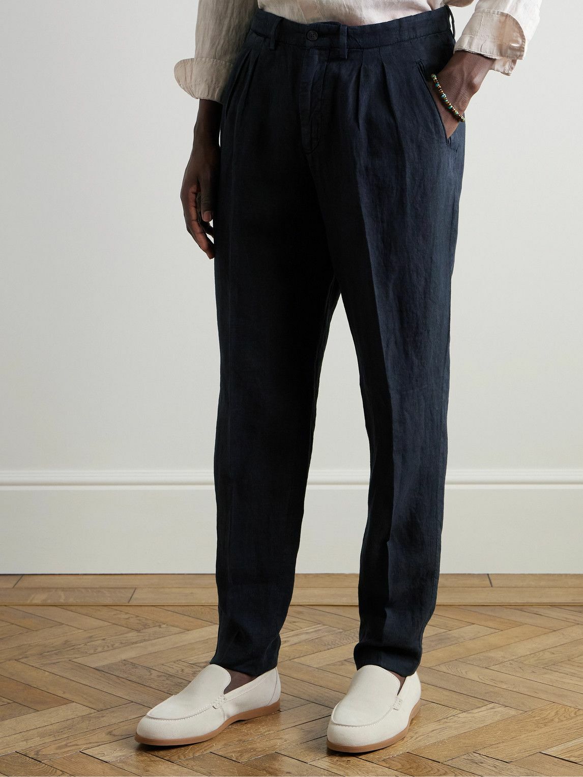 Boglioli - Straight-Leg Pleated Linen Trousers - Blue