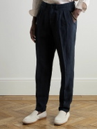 Boglioli - Straight-Leg Pleated Linen Trousers - Blue