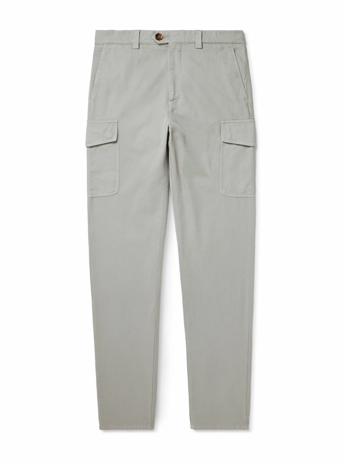 Brunello Cucinelli - Straight-Leg Cotton-Gabardine Cargo Trousers - Gray
