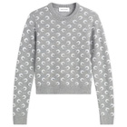 Marine Serre Women's Moon Jacquard Knit Fitted Crewneck Sweater in Misty Grey