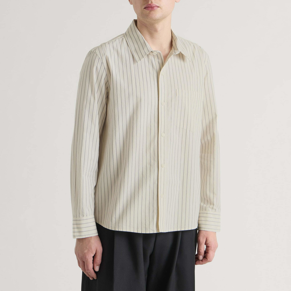 Corridor Men's Poplin Stripe LS in Natural