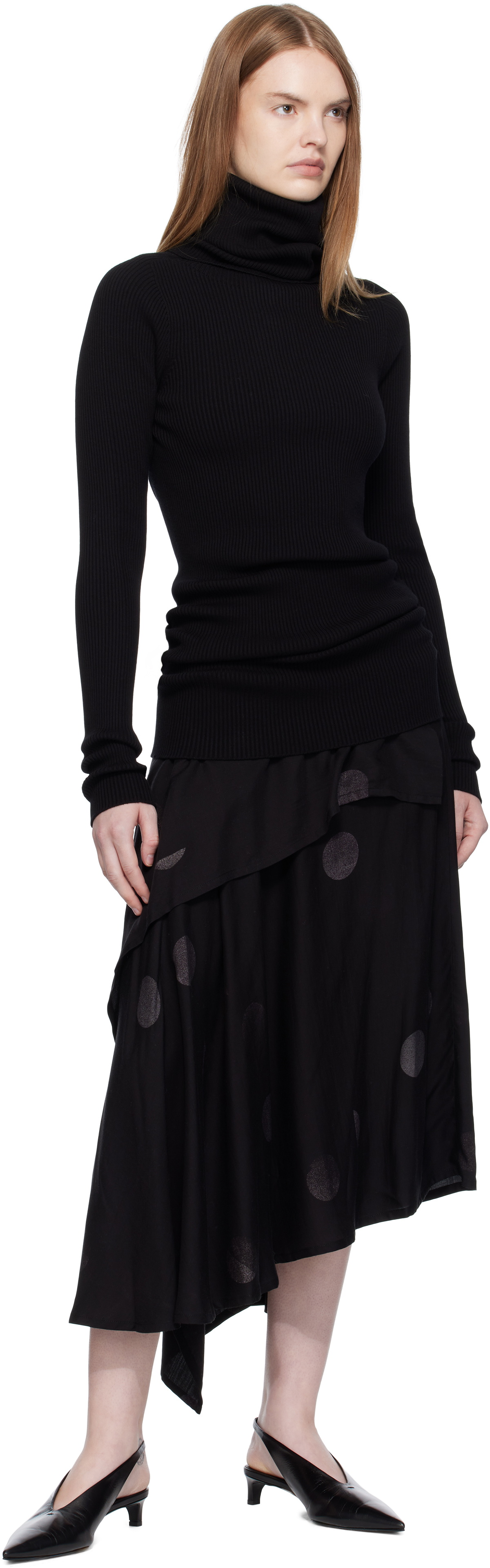 Y's Black Butterfly-Print Twill Midi Skirt