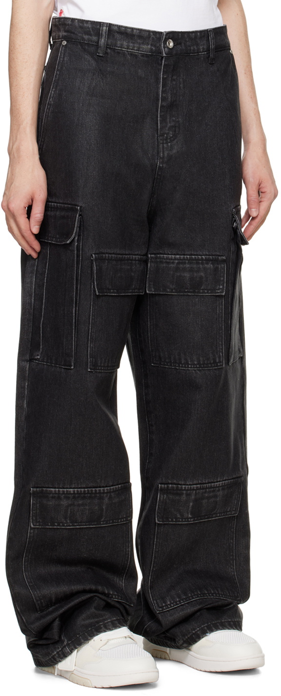 Who Decides War Black Waxed Denim Cargo Pants