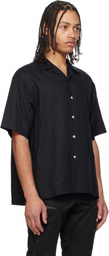 FUMITO GANRYU Black Side Vents Op Collar Linen Shirt