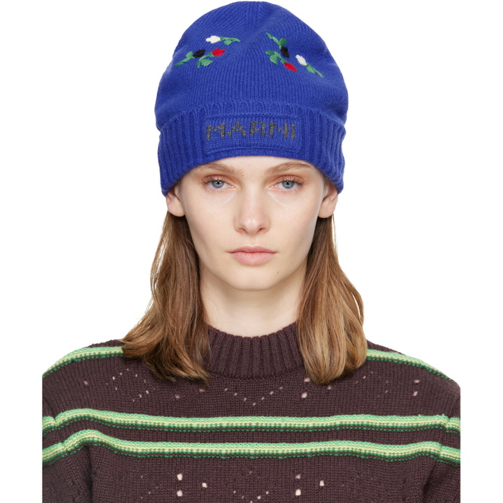 Photo: Marni Blue Wool & Cashmere Flower Beanie