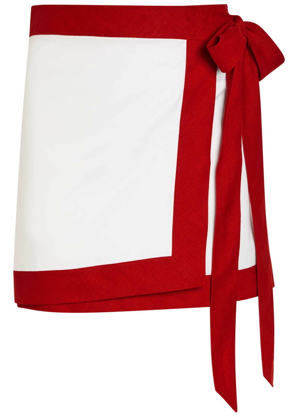 Photo: Liberowe Contrasting-trim Woven Mini Wrap Skirt White