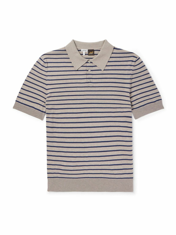 Photo: LOEWE - Paula's Ibiza Slim-Fit Striped Cotton-Blend Polo Shirt - Gray