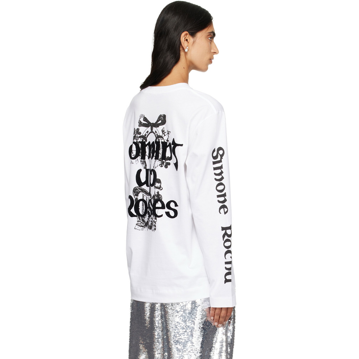 Simone Rocha White 'Coming Up Roses' Print Long Sleeve T-shirt