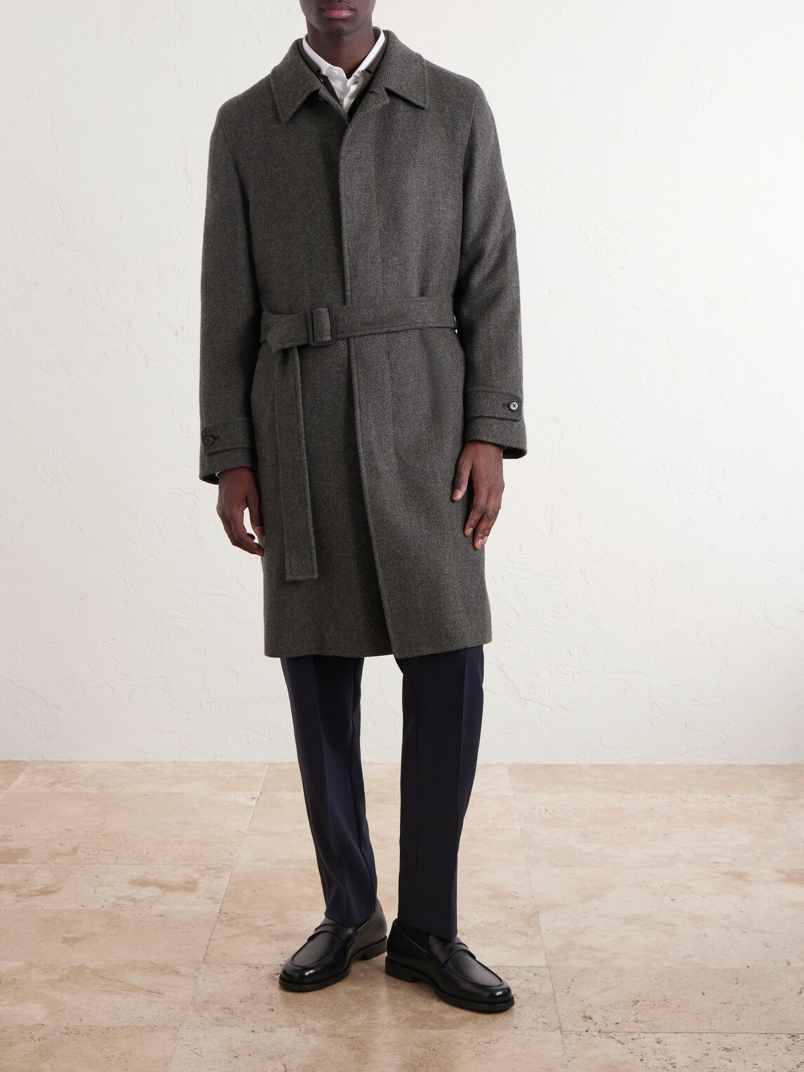 Zegna - Oasi Belted Herringbone Cashmere Trench Coat - Green