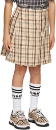 Burberry Kids Beige Check Logo Print Lianne Pleated Skirt