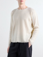 SECOND / LAYER - Distressed Waffle-Knit Wool and Cashmere-Blend Sweater - Neutrals