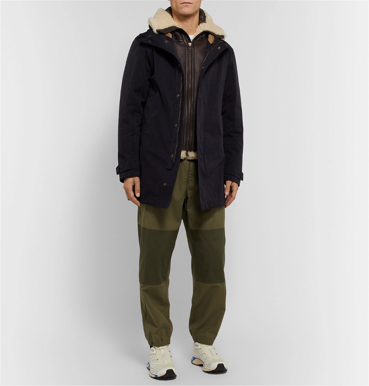 Ten C - Shearling-Trimmed Quilted Shell Hooded Down Liner - Brown 