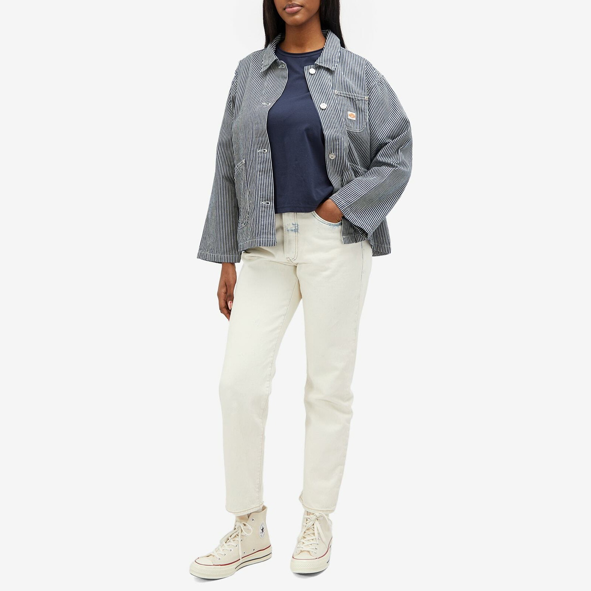 Nudie Jeans Co Women's Eva Hickory Striped Jacket in Blue/Off White