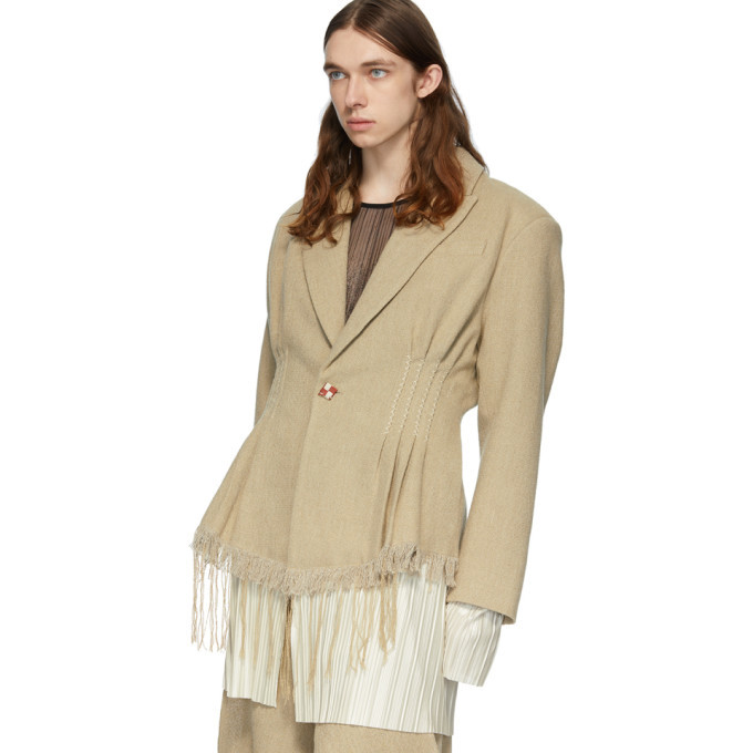 Palomo Spain Beige Linen Cinched Blazer