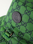 GUCCI - Reversible Leather-Trimmed Logo-Jacquard Cotton-Blend Canvas Bucket Hat - Green